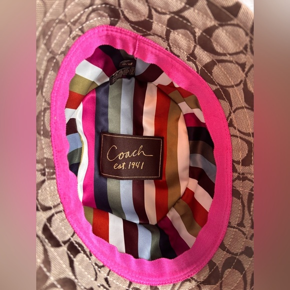 Coach Brown Patterned Hat with Pink Ribbon - Picture 4 of 4